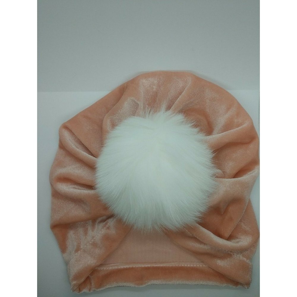 Infant Baby Girls Velvet Turban Hat Cap Beanie Headband Head Wrap Fur Pom Pink